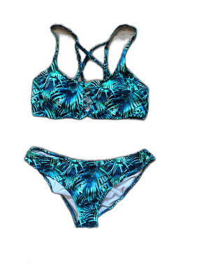 PINK Victoria’s Secret Tropical Palm Bikini Set Strappy Top Cheeky Bottom Medium